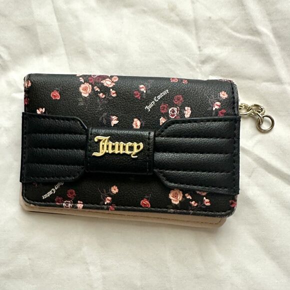 Juicy Couture Wallet Dark Floral Roses Snap Closure - Picture 1 of 7